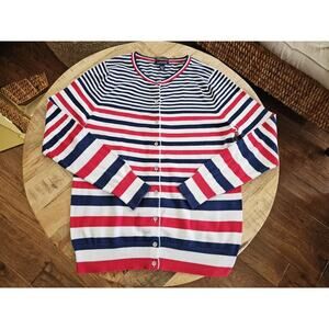 Lands' End Striped Cardigan Sweater Women's M Tall Americana USA